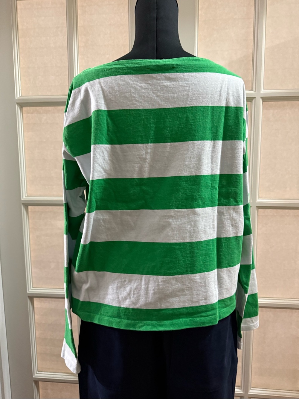 J. Crew White and Green Striped Boatneck Long Sleeve Top - Picture 3 of 5